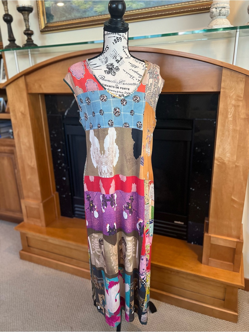 Patchwork Print Multicolor Sleeveless Maxi Dress - Women's
